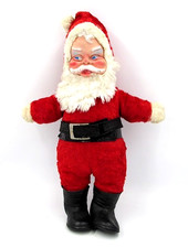 Vintage Santa Claus Plush Rubber Face 20  Mid Century Musical Wind Up