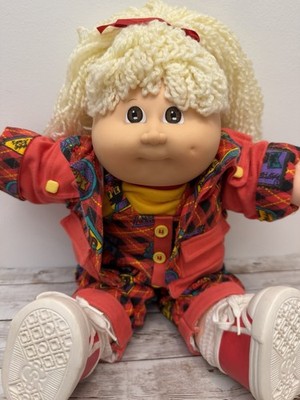 1989 Cabbage Patch Kids DESIGNER LINE Blonde Girl Doll Red Outfit Chunky Shoes
