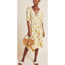 FAITHFULL THE BRAND Rafa Midi Dress Tie Waist Buttons Floral Size 4
