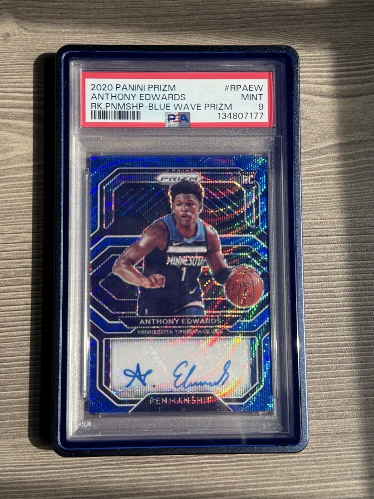 2020-21 Panini Prizm - Rookie Penmanship Anthony Edwards Blue Wave Prizm 
