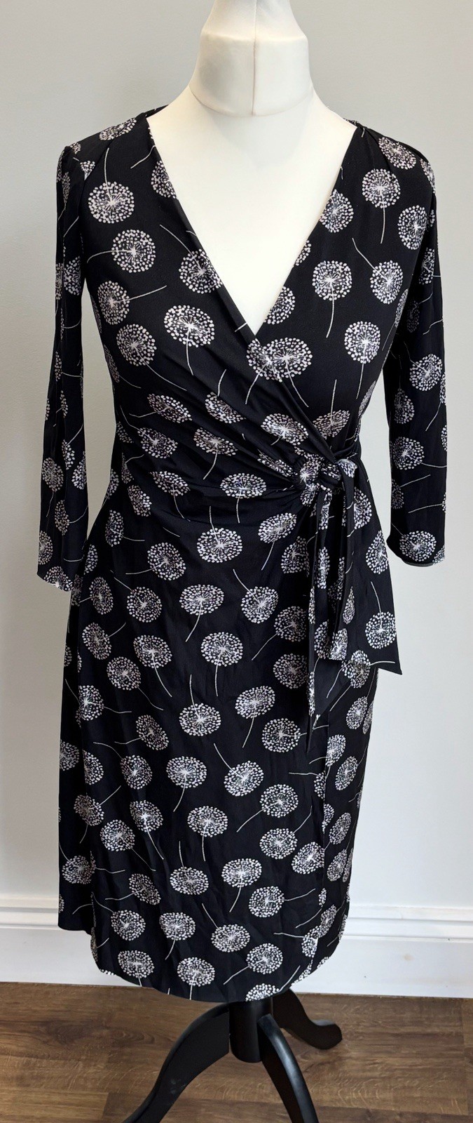 Vestido CHIARA BONI Negro Floral Envolvente Bodycone Talla 40 UK8-10 Nuevo