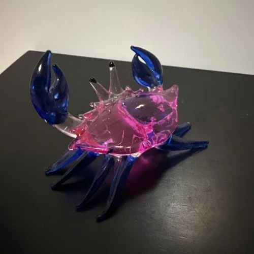 MURANO Venetian Hand Blown UV Lamp Work Glass Crab Figurine
