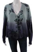 Minnie Rose Women Cardigan Light Blue Cashmere V-Neck Button Size XS