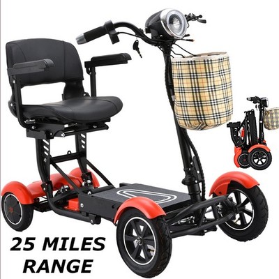 Long Range 25 Miles 4 Wheel Motorized Travel Scooter with Extended Large Seat