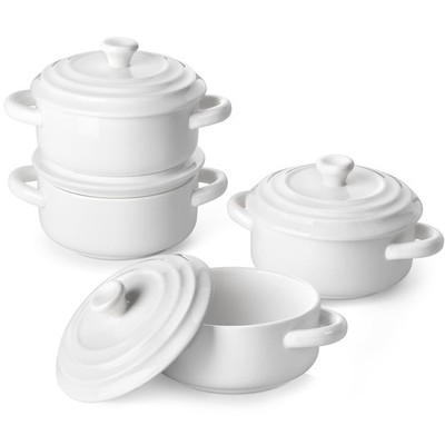MALACASA Casserole Dish for Oven, 14 OZ Ceramic Mini Cocotte Set with Lid and Ha
