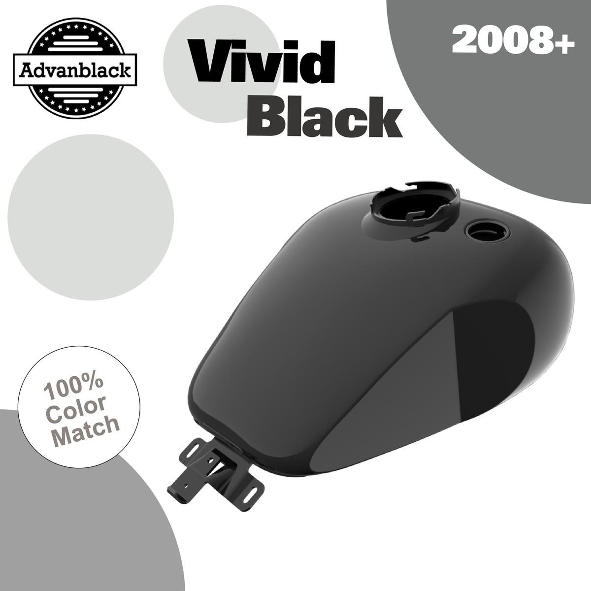 Advanblack Vivid Black Holeshot Gas Tank with Knee Cutout Fits 08