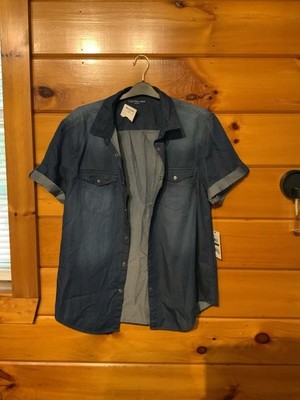 Calvin Klein Jeans Men's L Blue Denim Short Sleeve Button-Up Shirt