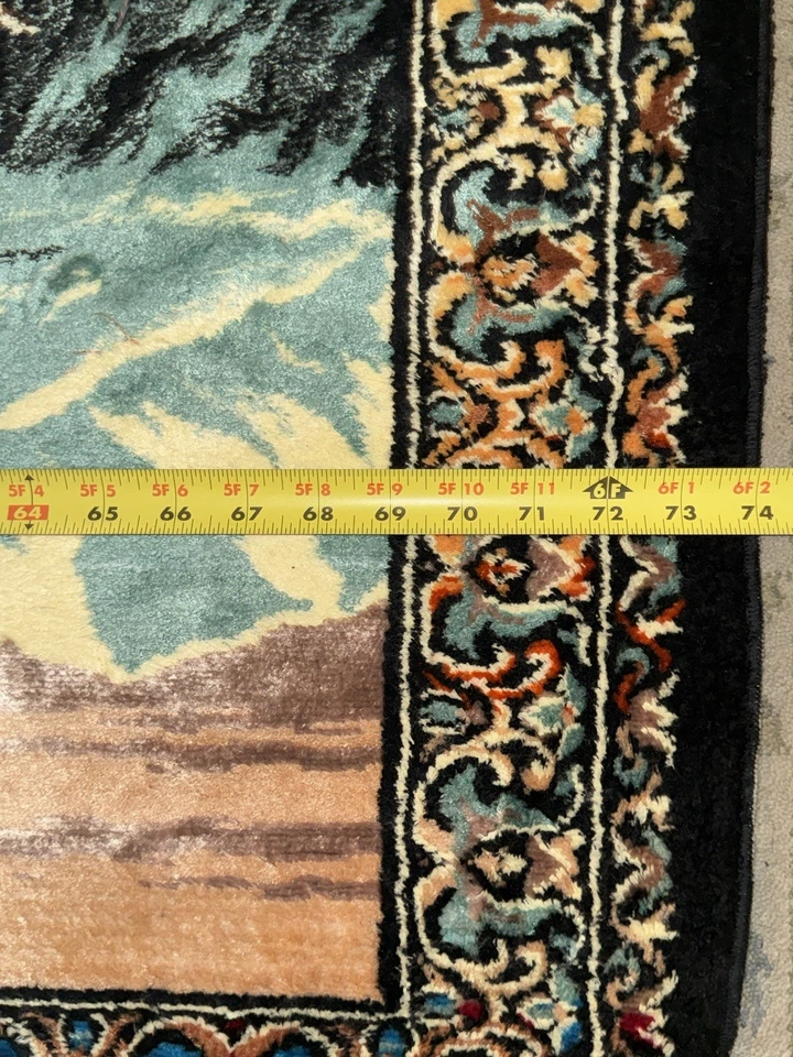 De colección Lg. Tapiz de pared libanés - Carneros en una montaña durante la puesta de sol - 74”x49” - muy buen estado Foto 3 de 4