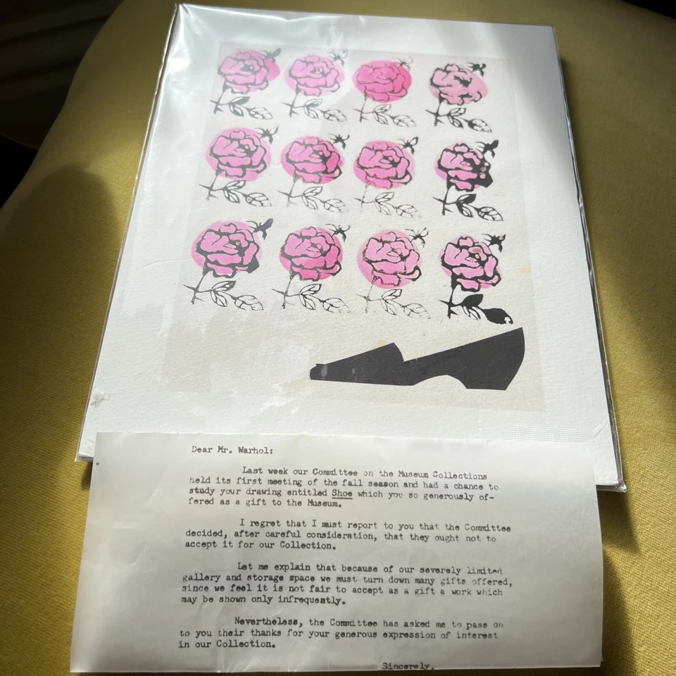Andy Warhol 1956 Zapato y Rosas Tate Giclee Impresión y rara Carta de Rechazo MOMA Foto 4 de 4