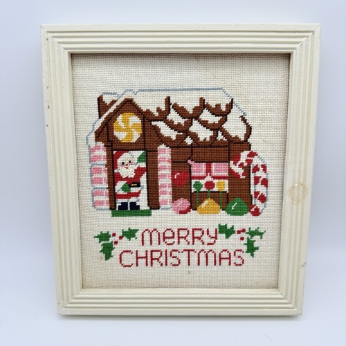 Weihnachten Lebkuchenhaus Weihnachtsmann fertig Kreuzstich gerahmt