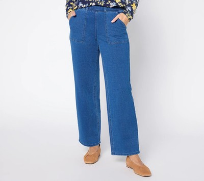 Denim & Co. Regular Indigo ''How Smooth'' Knit Denim Wide Leg Jeans NWT A711446