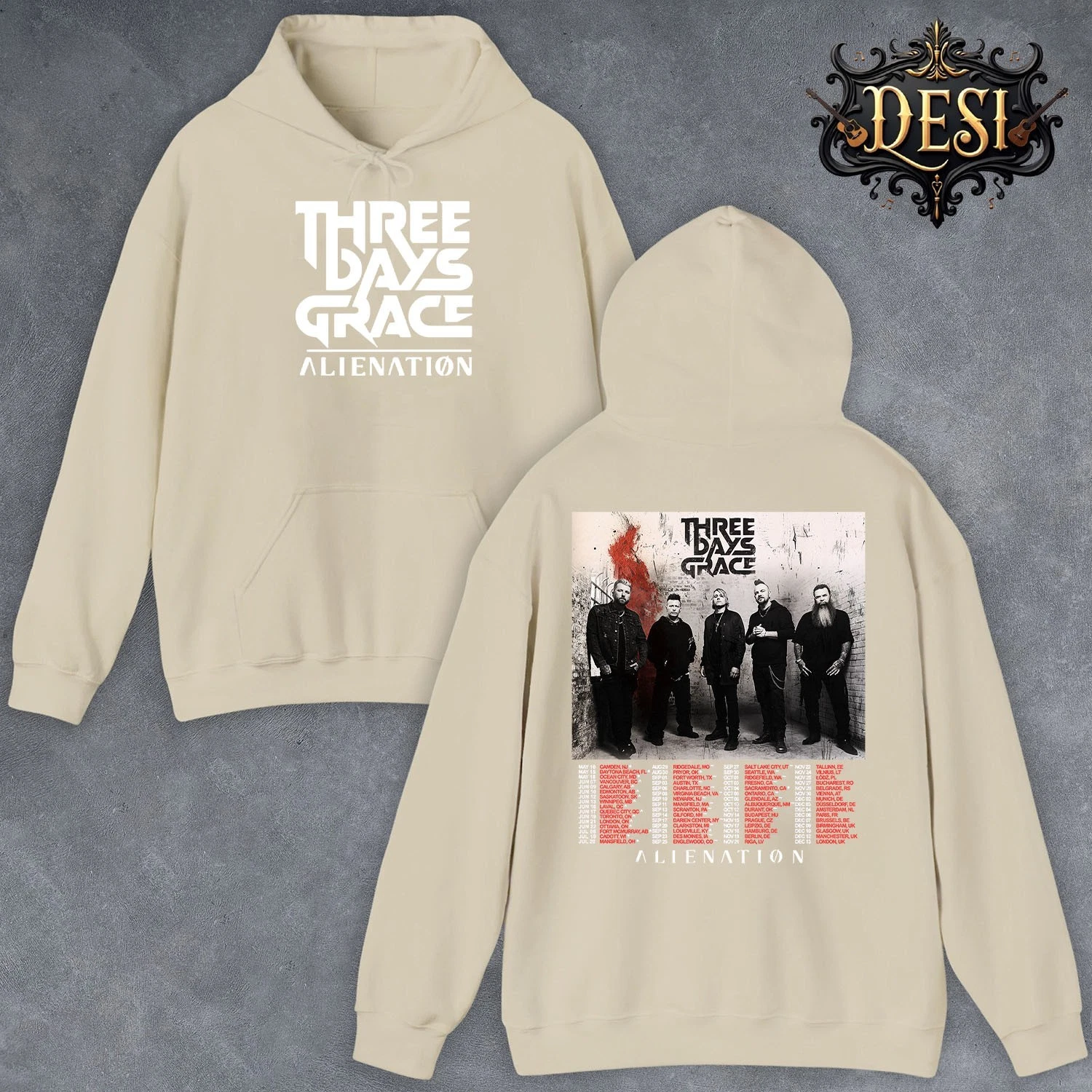 Alienation 2025 Tour Three Days Grace Inspired Double Sided Hoodie