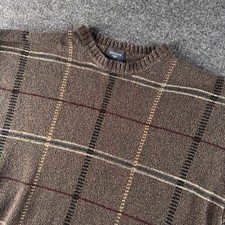 Vintage Dockers Knit Sweater Men XL Brown Plaid 90s Grandpa Crewneck