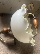 Vintage Rise & Fall Pull Down Ceiling Light With Handle Opaque Milk Glass Wood