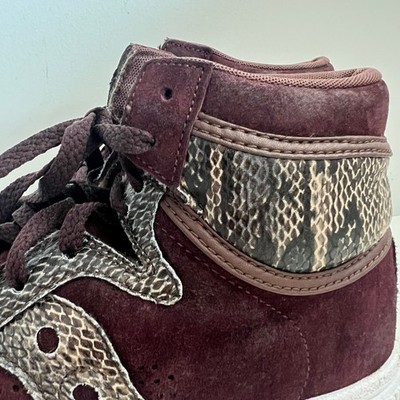 Saucony Packer Shoes Hangtime Hi Burgundy Suede Snakeskin Mens 7.5 70127-3