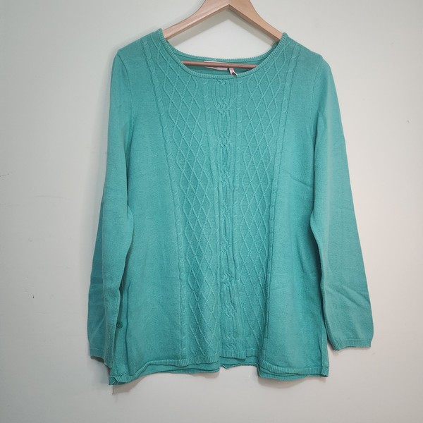 Millers Turquoise Green Cotton Cable Knit Jumper L Long Sleeve Button Sweater 