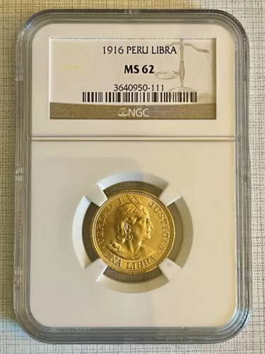 Peru 1916 Libra Gold NGC MS62 SKU# 4385
