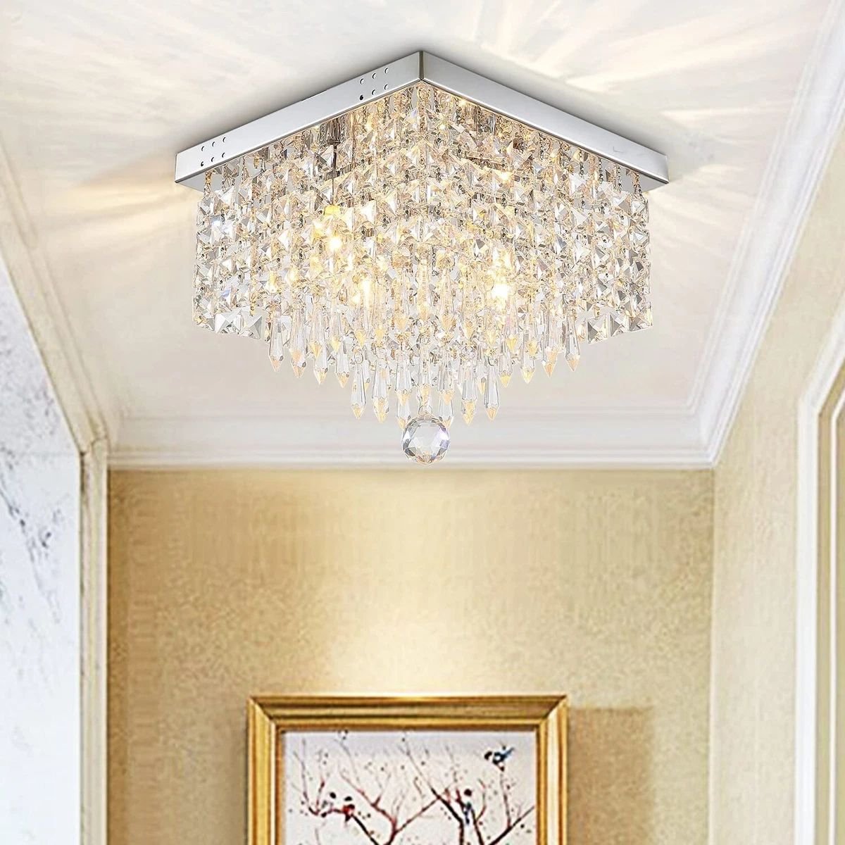 Modern Square Crystal Ceiling Light Siljoy Hallway K9 Raindrop
