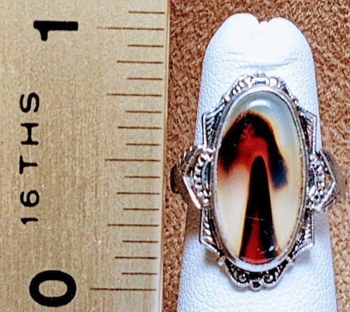 FINE ANTIQUE CLARK & COOMBS * STERLING SILVER & DENDRITIC MOSS AGATE RING sz 4.5 - Picture 19 of 22