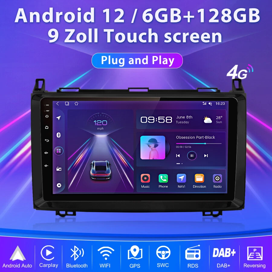 Für Mercedes Benz A/B-Klasse W169 W245 W639 128G GPS Android14 CarPlay Autoradio - Bild 4 von 4