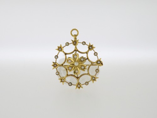 Broche/pin/colgante de perlas semilla de oro amarillo de 14 K década de 1920 - Imagen 4 de 5