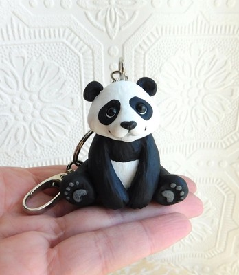 Panda Key chain Handmade Furever Clay Resin Sculptures by Raquel