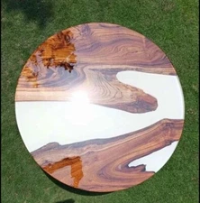 White Round Epoxy Resin Coffee Table Top, Wooden Epoxy Cafeteria Table  Tops Dec