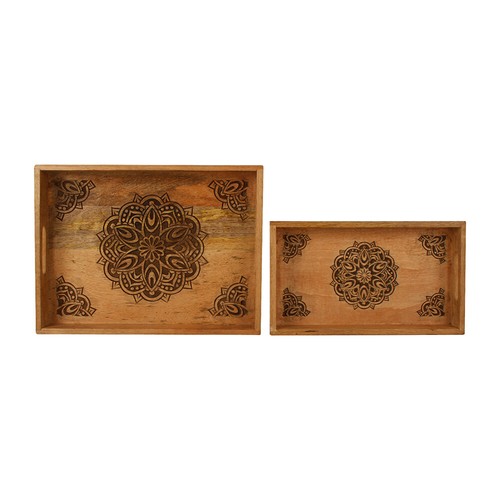 Maine & Crawford Harmony 40x30cm Mango Wood Serving Food Tray w/ Handle Brown - Picture 2 of 3