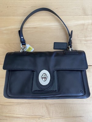 NWT COACH Black Leather and Patent Leather Trim Shoulder Bag Creed JO982 14524