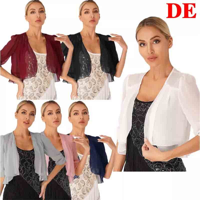 DE Damen Bolero Jacke Chiffon Elegant Cardigan Top Sommer Strand