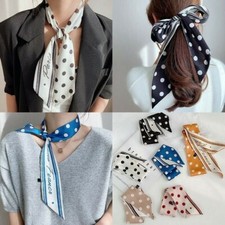 Women Skinny Scarf Imitated Silk Dot Letter Girls Reversible Charm Ribbon