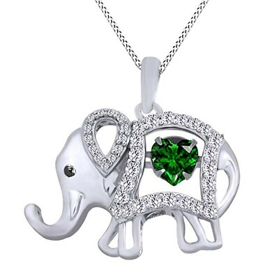 Emerald Elephant Necklace 14K White Gold Plated 1Ct Heart Cut