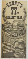 Vintage 1947 KENNY'S Coffee & Fruit Cans Newspaper Print Ad