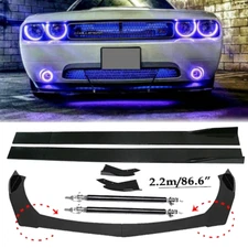 Front Bumper Lip Spoiler+86.6" Side Skirt Body Kit Glossy For Dodge Challenger