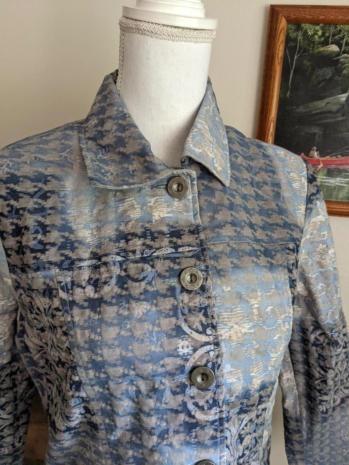 Chaqueta Blazer Analogy Para Mujer Pequeña Azul Tostado Estampado Pata de Gallo Parche Aspecto Cuadrado Foto 2 de 4