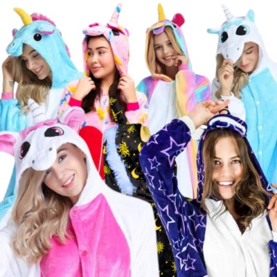 Onesie Kigurumi Pyjama Erwachsene Karneval Einhorn Jumpsuit Kostüm S-XXL 145-195