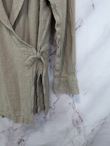 J Jill Jacket Women Medium Linen Blazer Beige Nuetral Earthy Tie Wrap Collar - Picture 4 of 12
