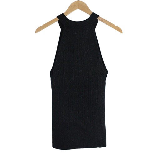 INC INTERNATIONAL Rayon Blend Rib Halter Metallic Stretchy Black Top - Large - Picture 3 of 4