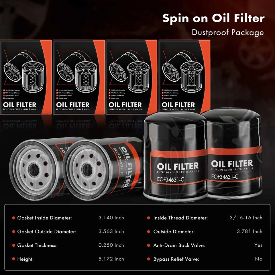 4Pcs Engine Oil Filter for GMC C1500 C2500 Suburban G1500 10K Miles Protection - Image 2 of 4