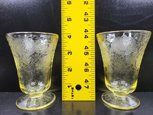 4 Hazel Atlas Florentine 2 Yellow Juice Glass Set 4" Depression Glassware Poppy - Picture 12 of 12