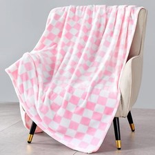 Pink Checkered Blanket Ultra Soft Fleece Checkered Throw Blanket for Couch Be...