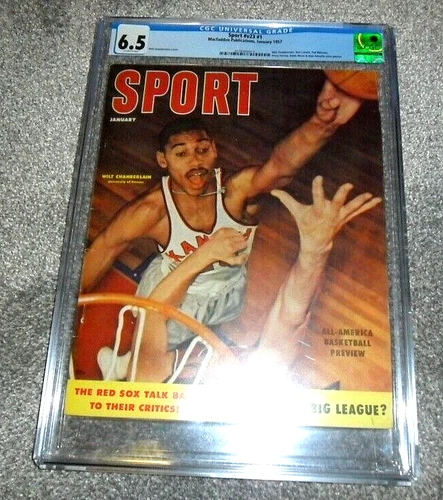 🏆 1957 Wilt Chamberlain CGC 6.5 January Sport Magazine Kansas Rookie Cover 🏀