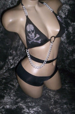 EXOTIC DANCER RAVE SCRUNCH BOOTY SHORT SET WITH RHINESTONE SKULL