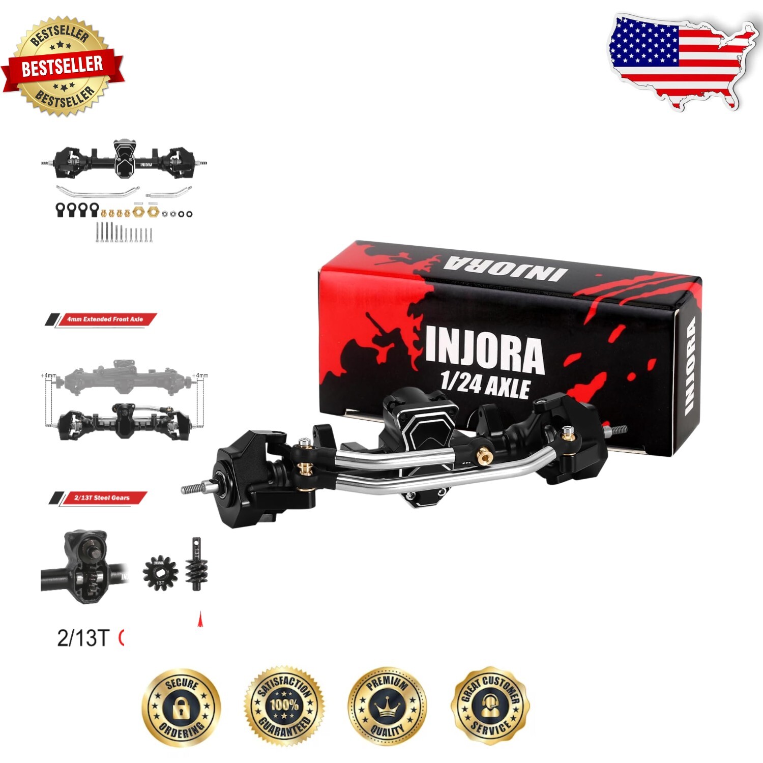 CNC Precision Machined 40g ProSteer Front Axle for 1/24 Axial RC Models