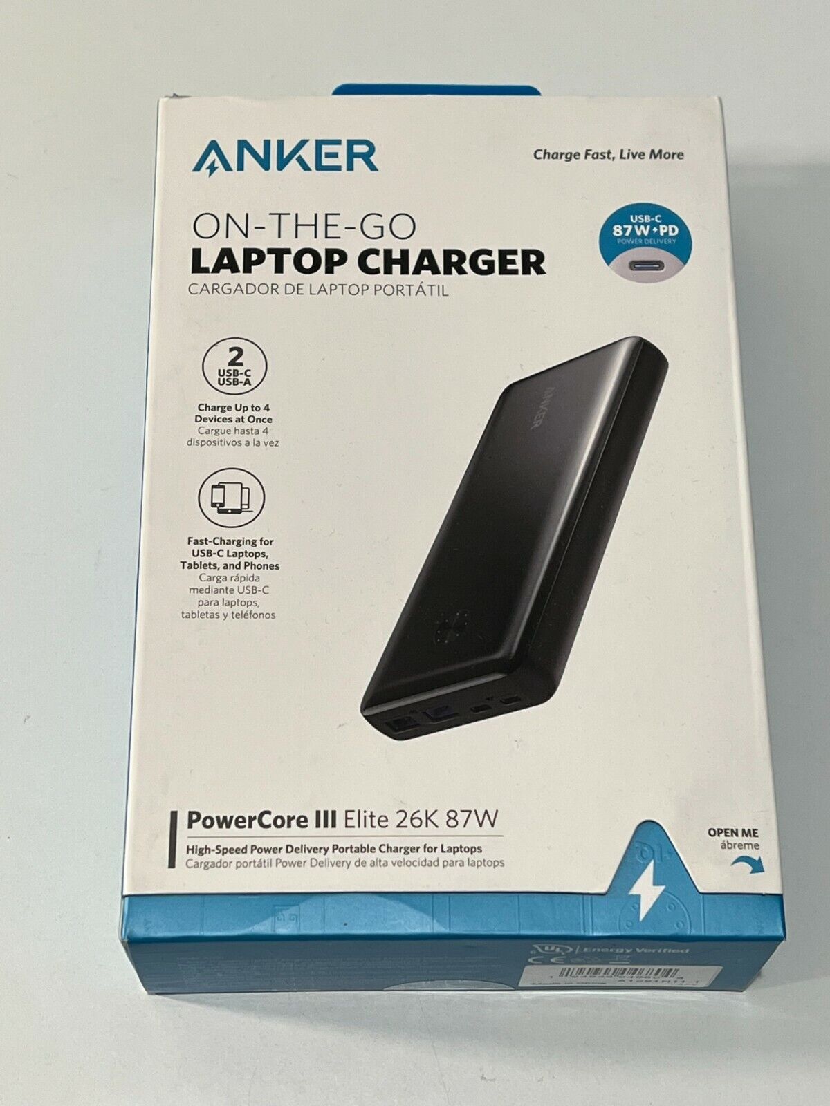 Anker PowerCore III Elite 25600mAH 87W USB-C PD Portable Charger OPEN BOX  194644046804