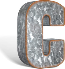 7" Metal Letter C Wall Decor Galvanized Rustic 3D Alphabet Sign