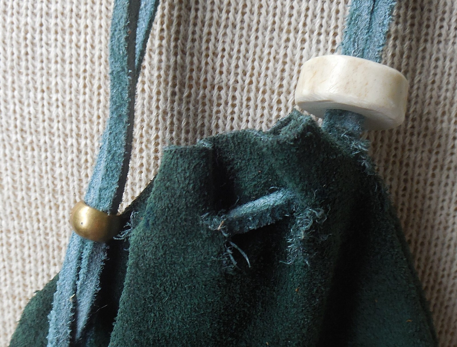 Bloodstone Jade Green Suede Leather Beaded Drawstring Bag Pouch Four Directions