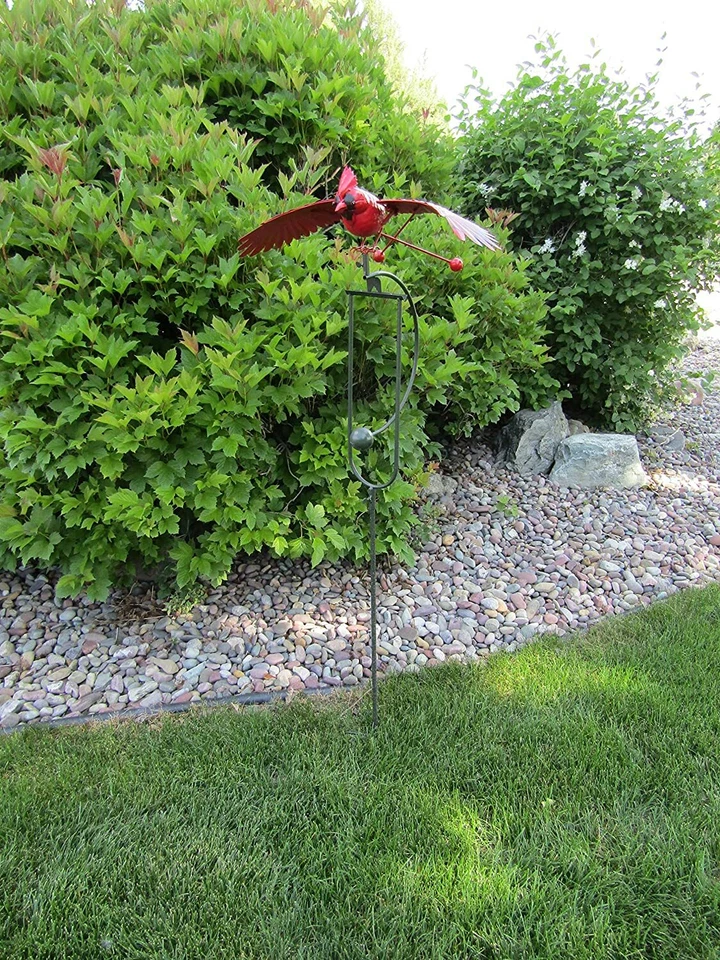 Giratorio de viento con estaca de patio mecedor cardinal rojo metal cinético aleteo de alas Foto 4 de 4