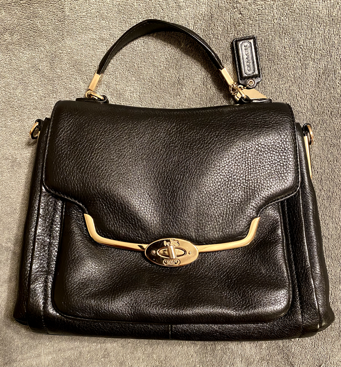 Coach Madison Sadie Flap Black Top Handle Leather Crossbody