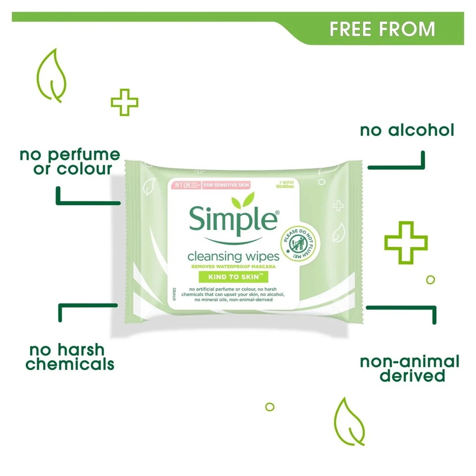 Simple Kind To Skin Cleansing Facial Wipes 7 wipes Per pack-Refreshing Foto 4 de 4